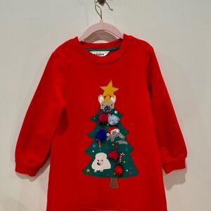 Mini Boden Sz 4-5Y Christmas Tree Puppy Sweatshirt Dress